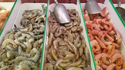 Different types of shrimps for sale in wet market