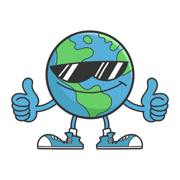 Planet earth cartoon character with sunglasses