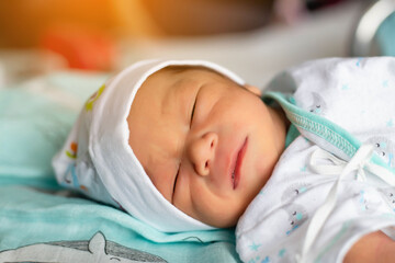 Cute asian baby newborn close up