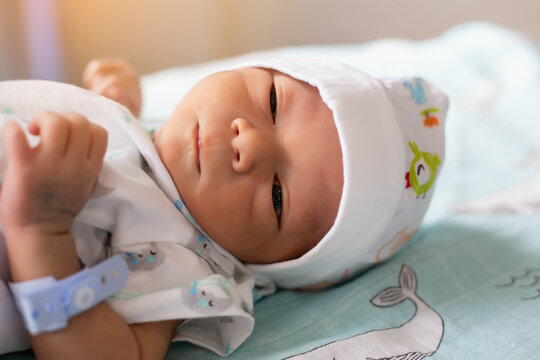 Cute asian baby newborn close up