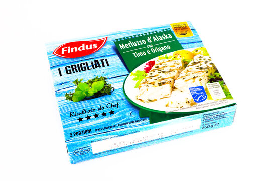 Italy &ndash; May 31, 2020: Findus Alaskan cod. Findus is a frozen food brand of Nomad Foods Group