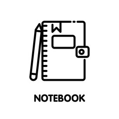 Notebook and pen outline icon style design illustration on white background