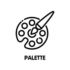 Palette and paint brush outline icon style design illustration on white background