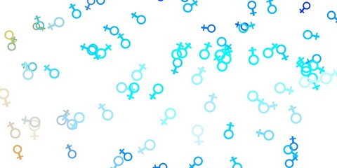 Light Blue, Yellow vector backdrop with woman's power symbols.