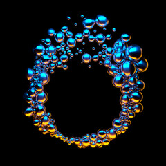 Abstract jewelry circular composition of low poly spheres and polygons in the form of a ring. Mockup frame for your design isolated on black background 3d illustration