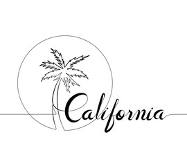 California and Palm Tree Logotype One Continuous Line Vector Abstract Illustration
