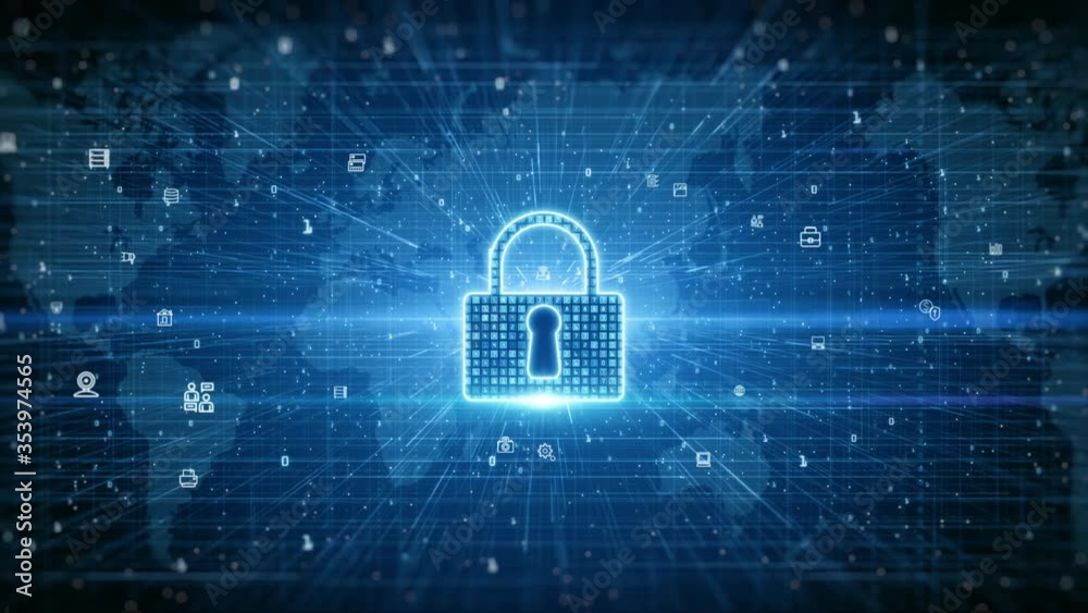 Aufkleber Lock Icon. Cyber Security of Digital Data Network Protection. High-speed connection data analysis. Technology data binary code network conveying connectivity background concept.