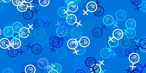 Fototapeta na wymiar Light BLUE vector texture with women's rights symbols.
