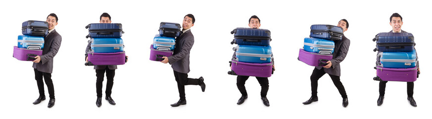 Travel vacation concept with luggage on white