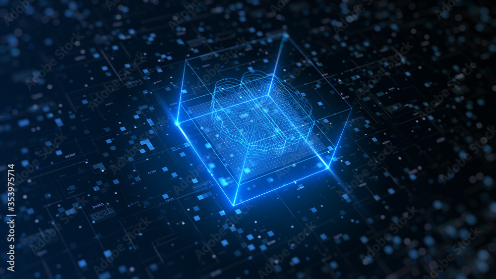 Poster artificial intelligence (ai), big data flow analysis, deep learning modern technologies concepts. su