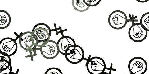 Light Gray vector texture with women's rights symbols.