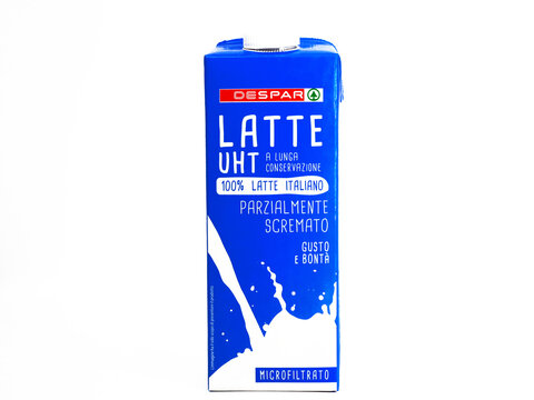 Italy &ndash; May 31, 2020: Despar Low Fat Italian Milk produced for Despar Supermarket chain by Sterilgarda