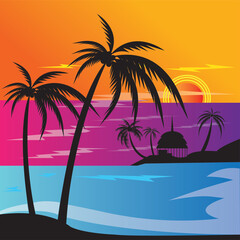 seascape evening color illustration of colorful vector design background