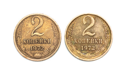 copper money on a white background