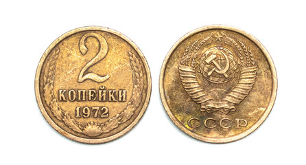 copper money on a white background