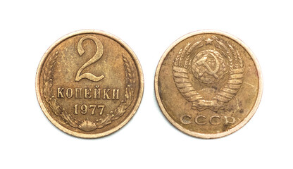 copper money on a white background