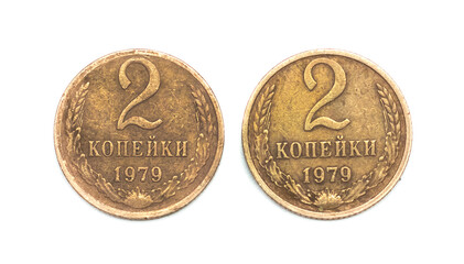 copper money on a white background