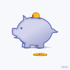 Money saving in piggy bank. Blue background Concept. Concept of savings.
Money collected for charity. Vector illustration flat design. Savings Dollar.