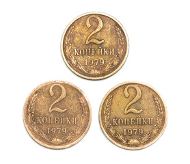 copper money on a white background