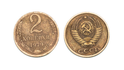 copper money on a white background