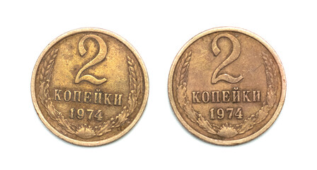 copper money on a white background