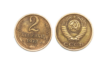 copper money on a white background