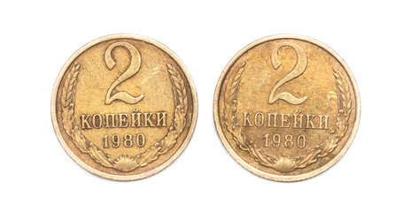 copper money on a white background