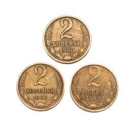 copper money on a white background