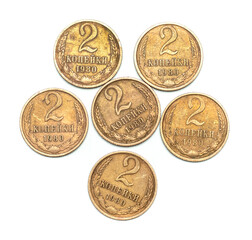 copper money on a white background