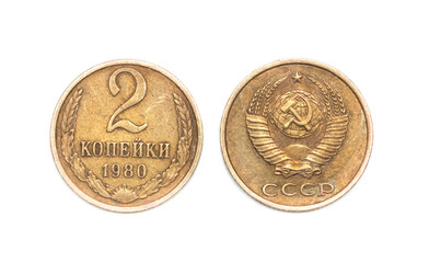 copper money on a white background