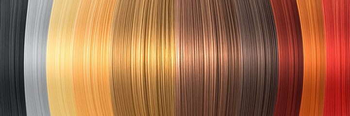 Fototapeta premium Collection various colors of hair on white background, isolated