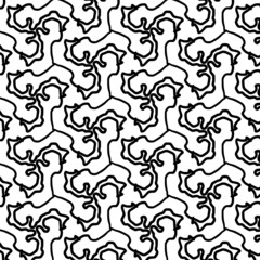 Square background pattern from black curls and swirls chaotic lines. Vector illustration on white background.