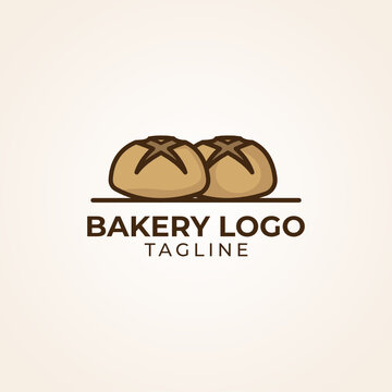 Simple minimalist retro cafe bakery bread logo design vector template 