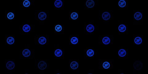 Dark BLUE vector background with covid-19 symbols.