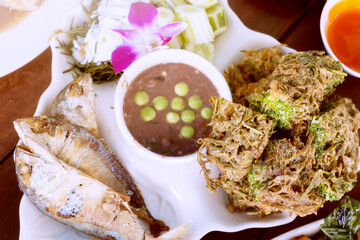 Thai food: Fried Vegetables with Mackerel Chili Paste (Namprik Platoo)