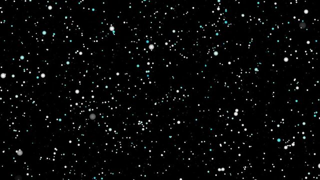 Computer illustration video clip footage with space imitation of oncoming motion of many particles on a black background