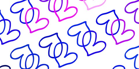 Light Pink, Blue vector background with Shining hearts.