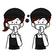 風邪をひいた男女の店員