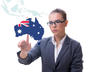 Concept of immigration to Australia with virtual button pressing