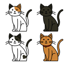 4種類のお座りする猫たち