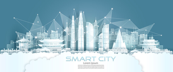 Technology wireless network communication smart city with architecture south Korea.