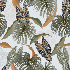 Beautiful vintage tropical exotic leaves ,plants and botanical seamless pattern illustration vector EPS10,Design for fashion,fabric,web,wallpaper,wrapping,cover,and all prints