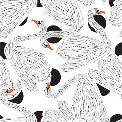 Stylish white swan bird create from small polka dots seamless pattern in vector EPS10 ,Design for fashion,fabric,web,wallpaper,textile,cover and all prints
