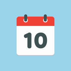 Vector icon list calendar day, date number 10