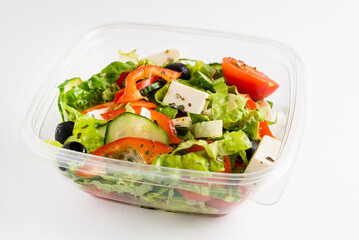 greek salad in the plastic box