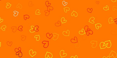 Light Orange vector background with hearts.