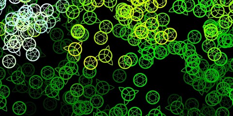 Dark Green, Yellow vector backdrop with mystery symbols.