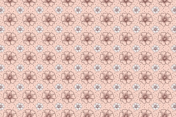 Cute Flower seamless pattern use pink background. the flower use white color and dark red as border. abstract dot pattern any size.  Elegant template for fashion prints.