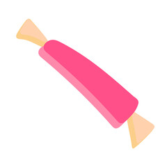 Pink candy with yellow ends in a flat style on a white background. Gift promotion design, sticker for letter to customer, gift icon, birthday, holiday. A symbol of gift. Tasty Candy Icon.