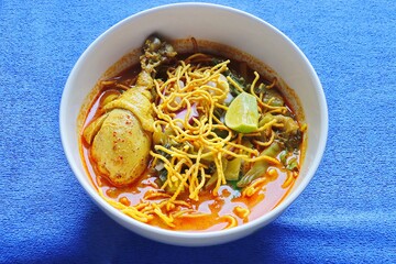 Khao Soi Recipe, Northern Style Curried Noodle Soup with Chicken, Local food of the north in Thailand.